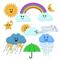 Cartoon Color Cute Weather Sign Icon Set. Vector Royalty Free Stock Photo