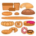 Cartoon Color Different Bread Icon Set. Vector
