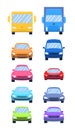 Cartoon Color Different Cars Front View Icons Set. Vector Royalty Free Stock Photo