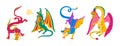 Cartoon Color Different Characters Dragons Set. Vector Royalty Free Stock Photo