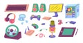 Cartoon Color Different Computer Accessories Set. Vector
