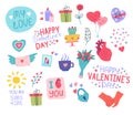 Cartoon Color Different Cute Valentines Day Labels Badges Stickers Set. Vector Royalty Free Stock Photo