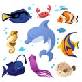 Cartoon Color Different Fish Icons Set. Vector Royalty Free Stock Photo