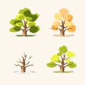 Cartoon Color Different Four Seasons Tree Set. Vector Royalty Free Stock Photo