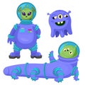Cartoon Color Different Funny Aliens Icons Set. Vector