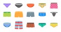 Cartoon Color Mens Underpants Icons Set. Vector