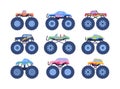 Cartoon Color Different Monster Truck Icon Set. Vector Royalty Free Stock Photo