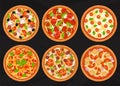 Cartoon Color Different Pizza Icon Set. Vector