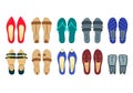 Cartoon Color Different Shoes Pairs Icon Set. Vector