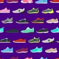 Cartoon Color Different Sneakers Shoes Seamless Pattern Background. Vector Royalty Free Stock Photo