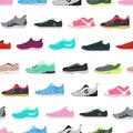 Cartoon Color Different Sneakers Shoes Seamless Pattern Background. Vector Royalty Free Stock Photo