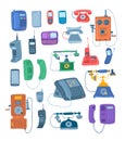 Cartoon Color Different Telephones Icons Set. Vector
