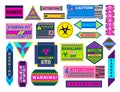Cartoon Color Different Types Cyberpunk Decal Set. Vector
