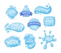 Cartoon Color Different Water Labels Badges Stickers Set. Vector