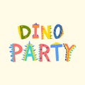 Cartoon Color Dino Party Words Comic Alphabet. Vector