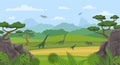 Cartoon Color Dinosaurs and Landscape Scene Concept. Vector Royalty Free Stock Photo