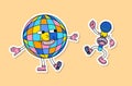 Cartoon Color Disco Ball and Microphone Retro Music Mascots Sticker Set. Vector Royalty Free Stock Photo