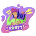 Cartoon Color Disco Party Flyer Concept Banner. Vector