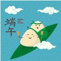 Cartoon Color Dragon Boat Festival Concept Banner Poster Card. Vector