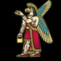 Cartoon color drawing: divine man bird. Character in Assyrian mythology. Royalty Free Stock Photo