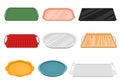 Cartoon Color Empty Food Tray Icon Set. Vector