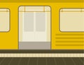 Cartoon Color Empty Train on Subway Station Platform. Vector Royalty Free Stock Photo