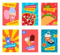 Cartoon Color Fast Food Concept Placard Template Banner Set. Vector