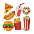 Cartoon Color Fast Food Icon Set. Vector