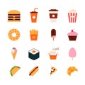 Cartoon Color Fast Food Icons Set. Vector