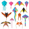 Cartoon Color Flying Kite Icon Set. Vector Royalty Free Stock Photo