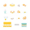 Cartoon Color Fresh and Boiled Eggs Icons Set. Vector