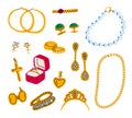 Cartoon Color Golden Precious Jewelry Icon Set. Vector Royalty Free Stock Photo