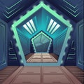 Cartoon Color Hallway Door Spaceship Interior Inside Concept. Vector