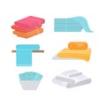 Cartoon Color Hand and Bath Fabric Towels Set. Vector