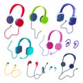 Cartoon Color Headphone Headset Icon Set. Vector Royalty Free Stock Photo