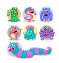 Cartoon Color Kids Toy Monster Icon Set. Vector Royalty Free Stock Photo
