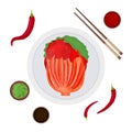 Cartoon Color Korean Traditional Food Kimchi and Elements Set. Vector Royalty Free Stock Photo