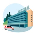 Cartoon Color Medicine Hospital Building Concept. Vector