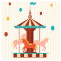 Cartoon Color Merry Go Round Carousel. Vector