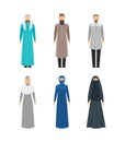 Cartoon Color Middle East Man and Woman Religious Apparel Set. Vector