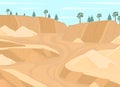 Cartoon Color Mining Stone Quarry Landscape Scene Concept. Vector