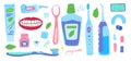 Cartoon Color Mouth Cleaning Tools Icons Set. Vector Royalty Free Stock Photo