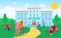 Cartoon Color Nursing Home Building Concept. Vector