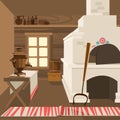 Cartoon Color Old Russian Home Interior Inside Concept. Vector Royalty Free Stock Photo