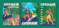 Cartoon Color Open Air Festival Poster Card Set. Vector Royalty Free Stock Photo