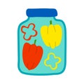 Cartoon Color Pickled Pepper in Jar Icon. Vector