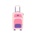 Cartoon Color Pink Travel Suitcase Bag. Vector