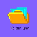 Cartoon Color Pixel Folder Open UI Button. Vector Royalty Free Stock Photo