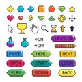 Cartoon Color Pixel Game Button Icon Set. Vector Royalty Free Stock Photo