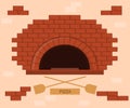 Cartoon Color Pizza Oven with Shovels Concept. Vector